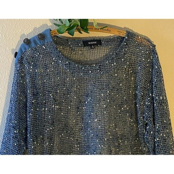 COPY - Kaktus Crochet Open Knit Top 3/4 Sleeve Blue Medium Buttons Lagenlook Bo… - Picture 2 of 8